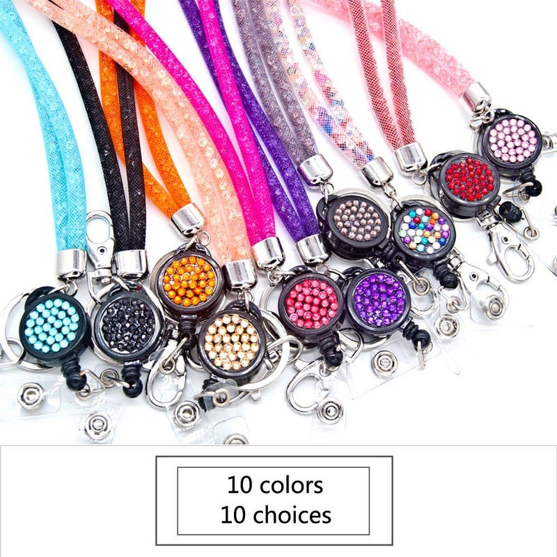 Ascrafter 10 Pack Necklace Name Card Lanyards  Bling Lanyard Strap  ID Card Lanyard with Bling retractable Badge Holder with Metal Clasp & Keyring - Image 3